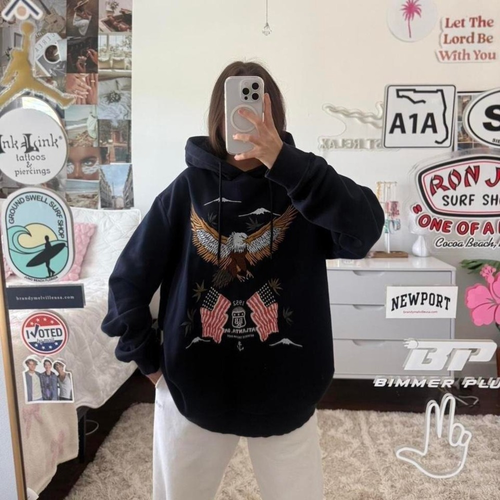 navy blue American Flag & Eagle‎ hoodie